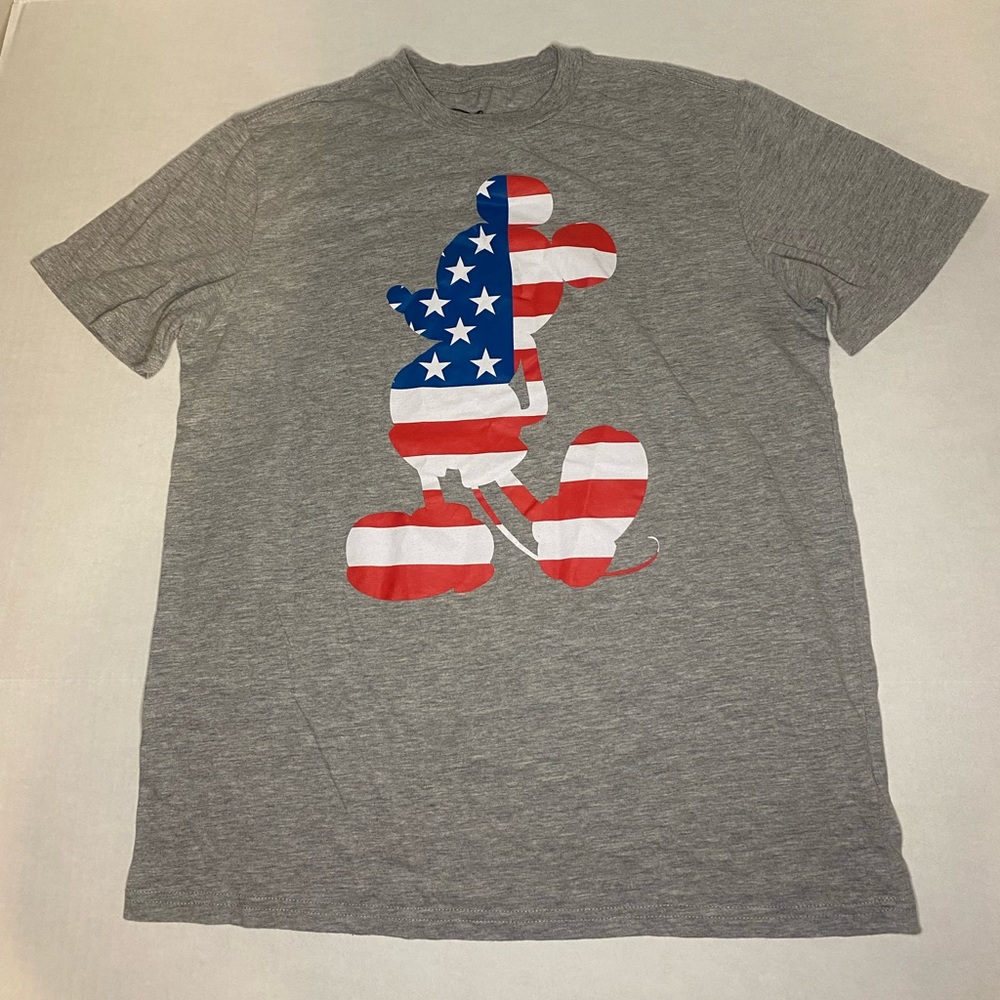 Disney Mickey Mouse Grey USA T-shirt Red/White/Blue Men Size Medium